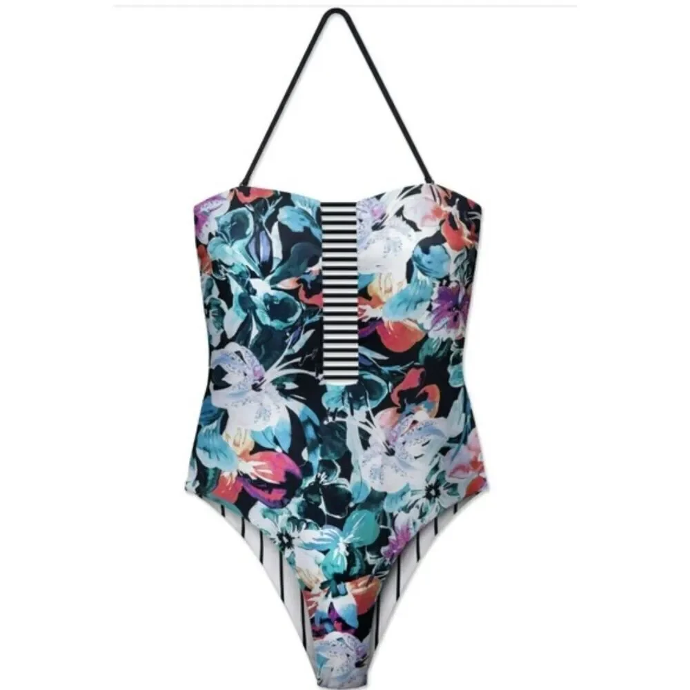 New. WET watercolor floral reversible swimsuit. X-Small. Retails $208